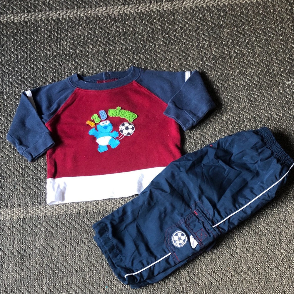 Sesame Street Navy and Red Kids Jogger Set with Soccer Graphic